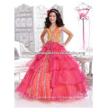 Halter V-neckline beaded red orange tiered custom-made ball gown skirt girls pageant dresses CWFaf4705